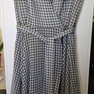 Bar III Black and White Plaid Wrap Midi Dress